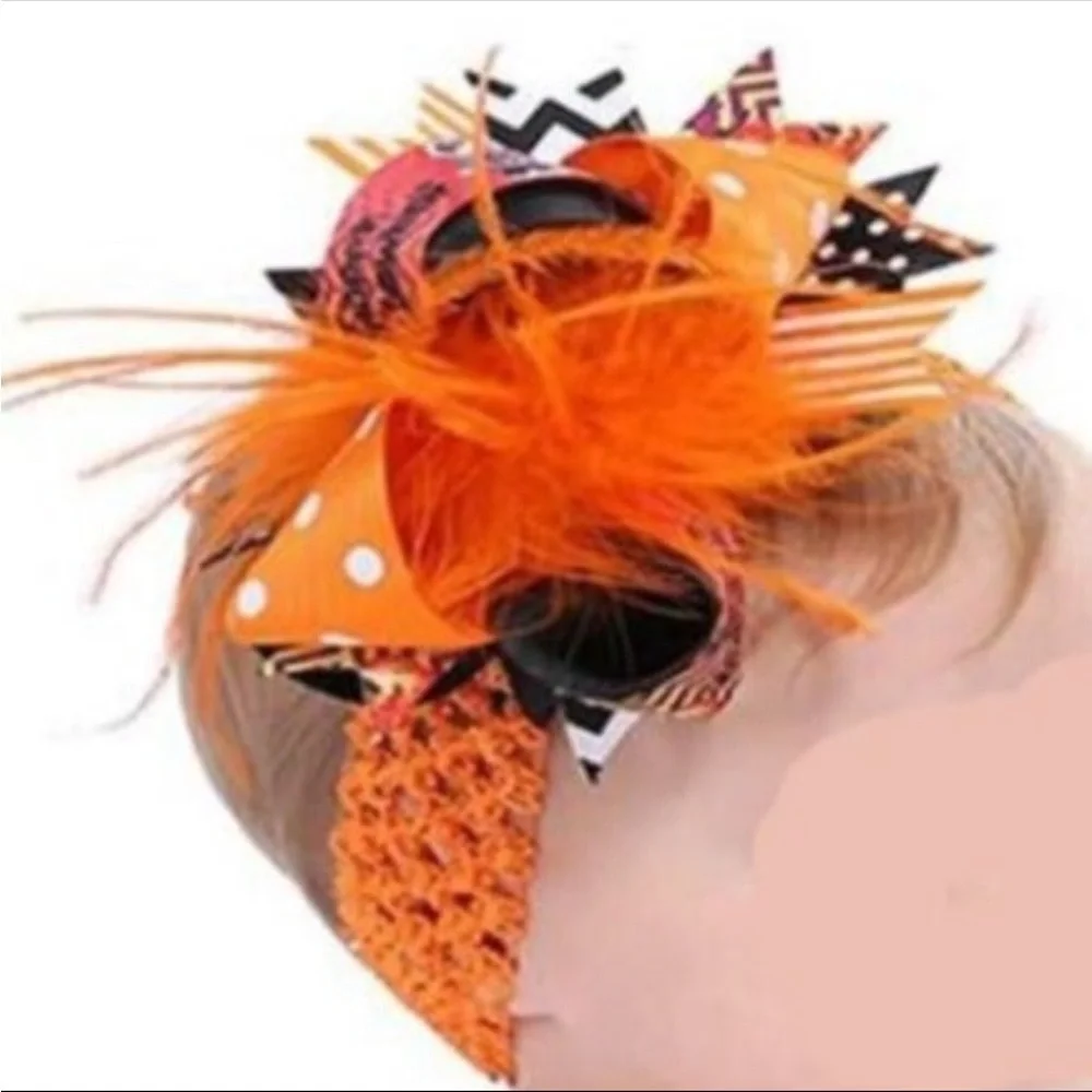 Halloween Headband Bow Baby Girls Feathers Hair Accessories Headwrap
